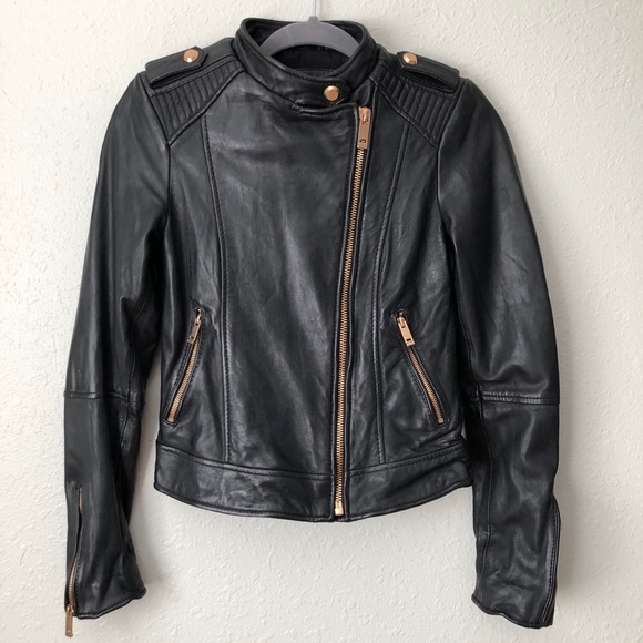 Zara lambskin leather moto jacket gold zipper S